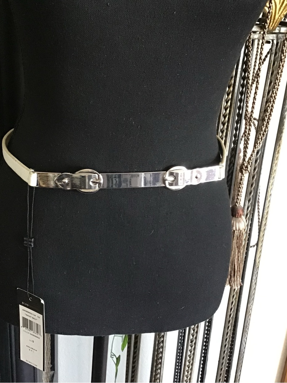 BCBG White Belt with Silver Metallic Center